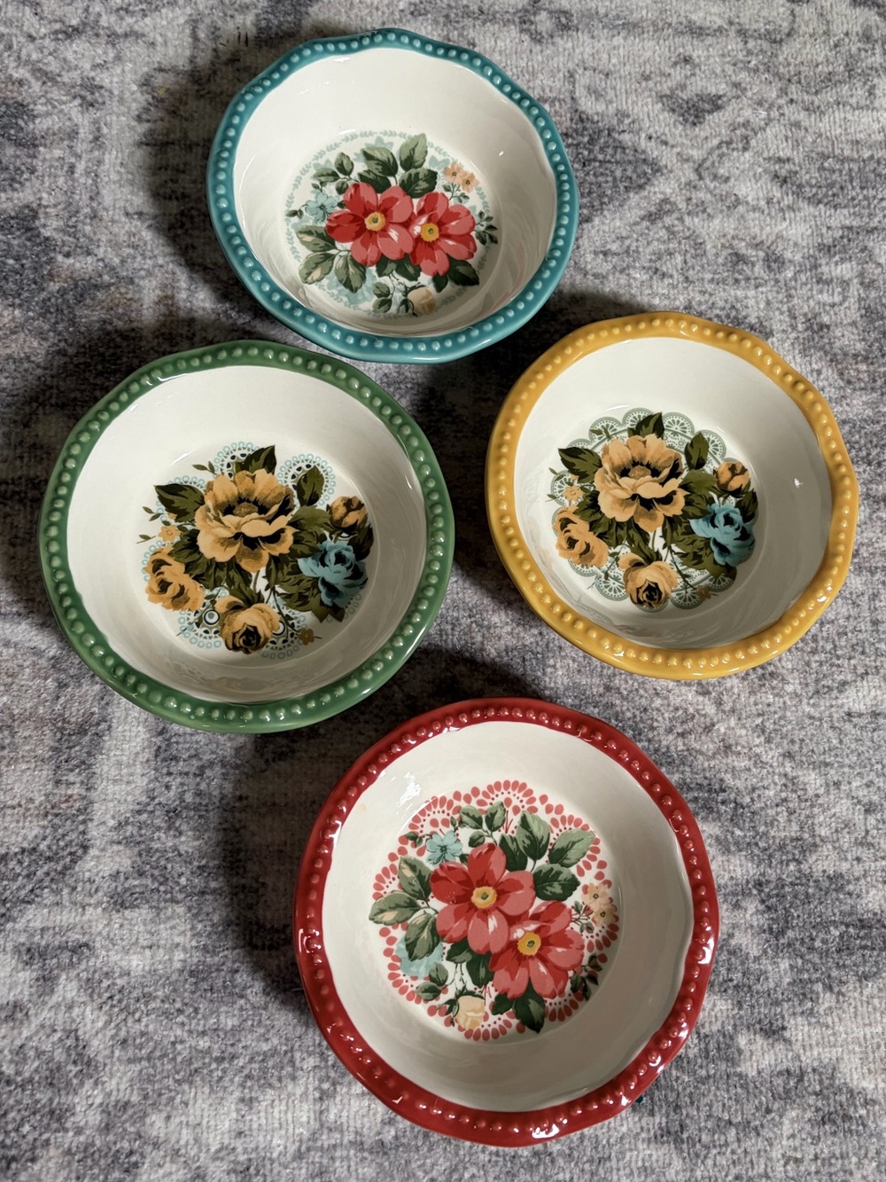 The Pioneer Woman Floral Ceramic Mini Pie Dishes - Red, Teal, Green, Yellow